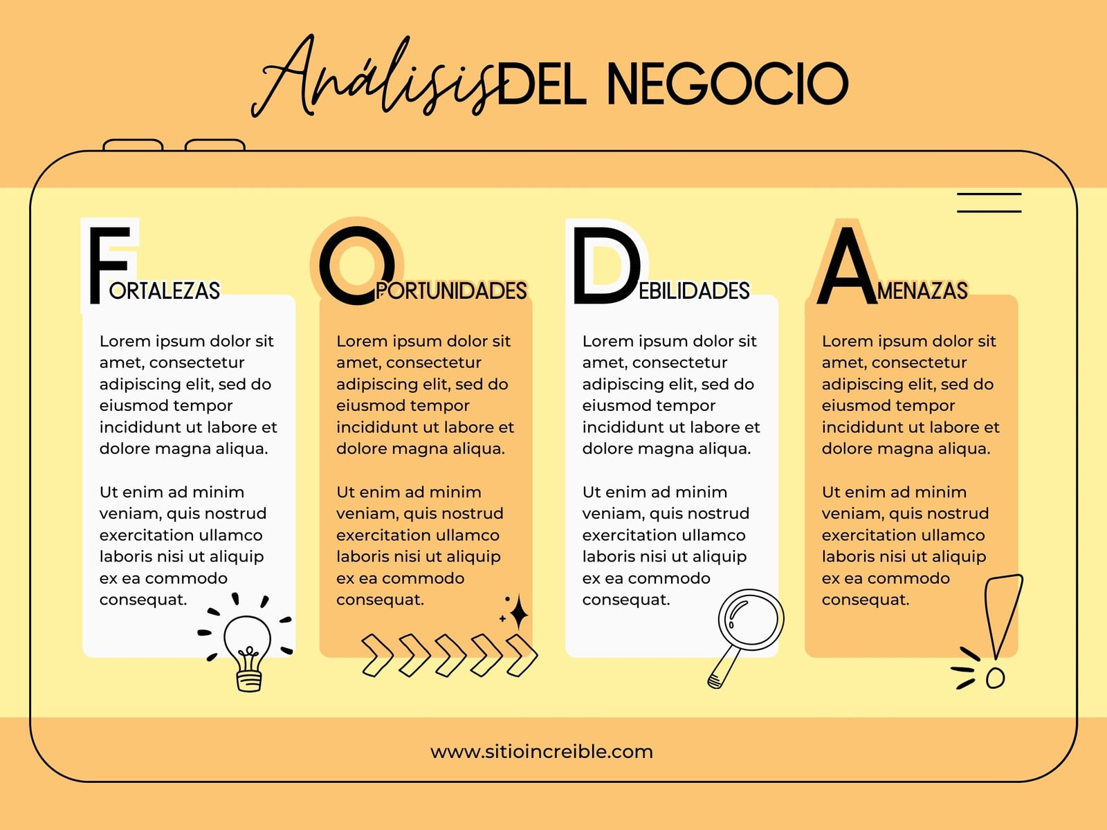 Análisis FODA - Ilustrado, moderno, amarillo y naranja - Matriz FODA