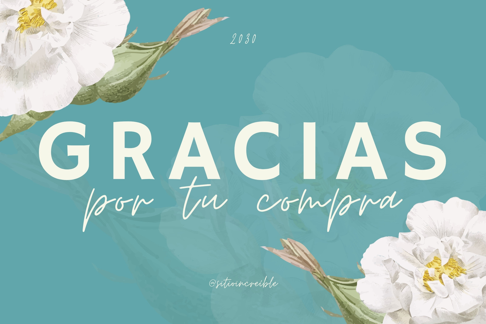 Tarjeta Horizontal Gracias Por Tu Compra Emprendimiento Ilustración Floral Blanco Y Azul