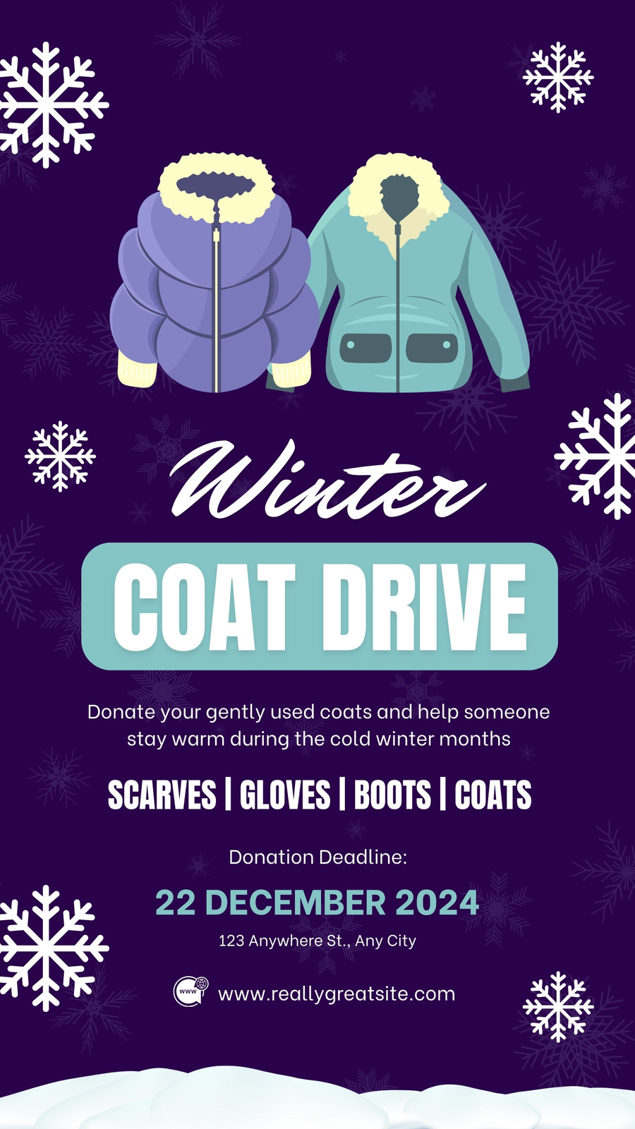 Purple and White Modern Winter Coat Drive Instagram Story