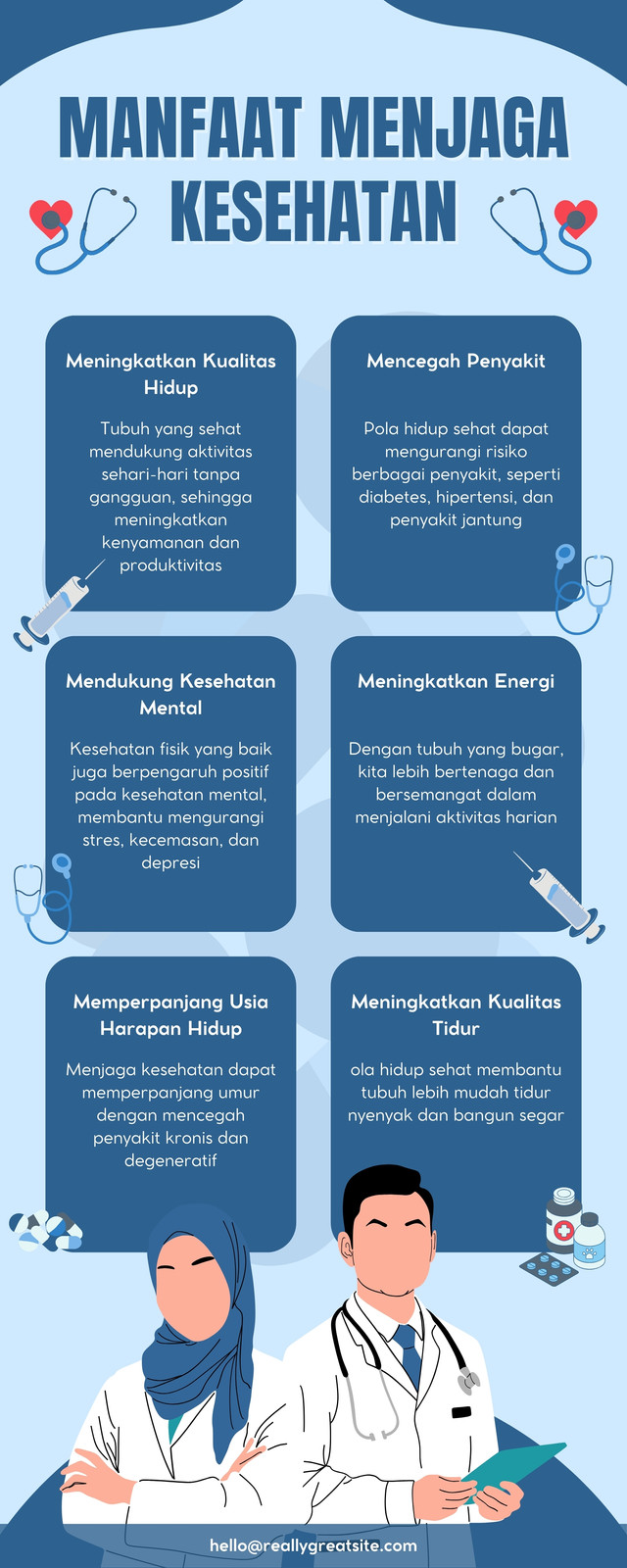 Biru Putih Ilustrasi Infografis Manfaat Menjaga Kesehatan