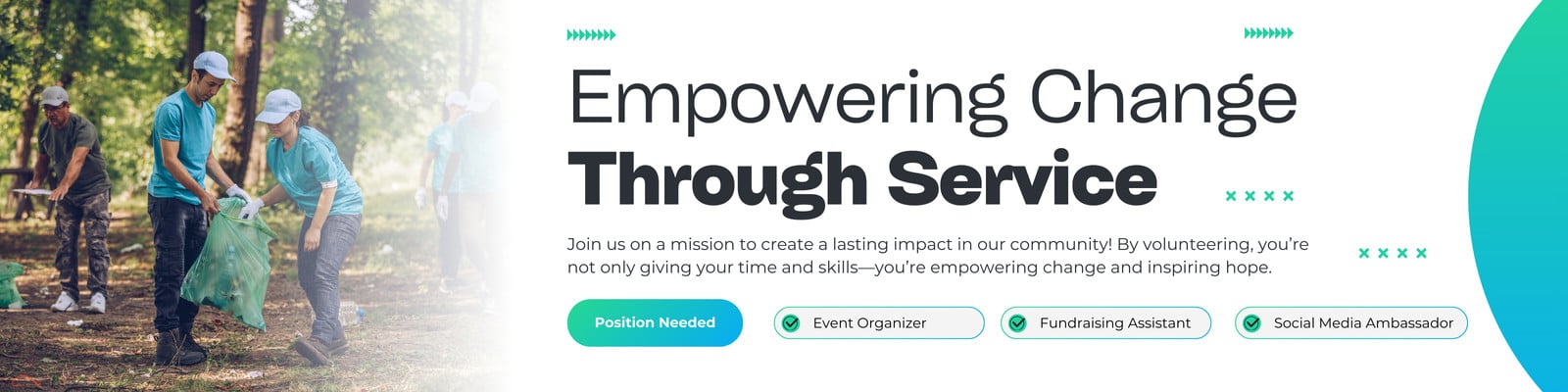 White and Green Modern Volunteer Needed Linkedin Banner