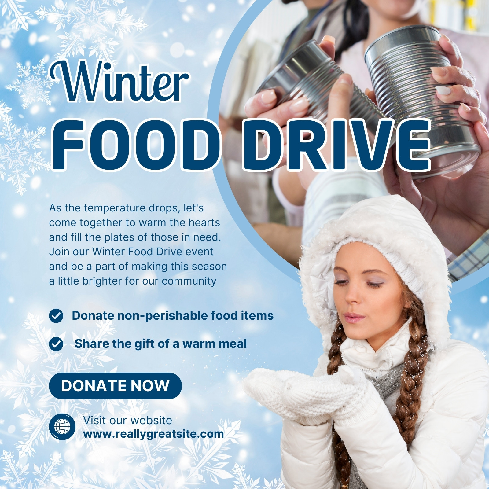 Blue And White Modern Winter Food Drive Instagram Post