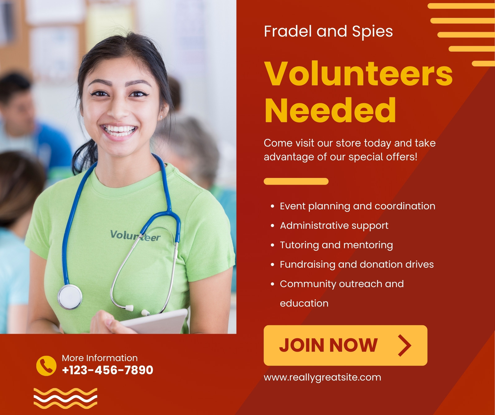 Red and Yellow Modern Volunteer Needed Facebook Post