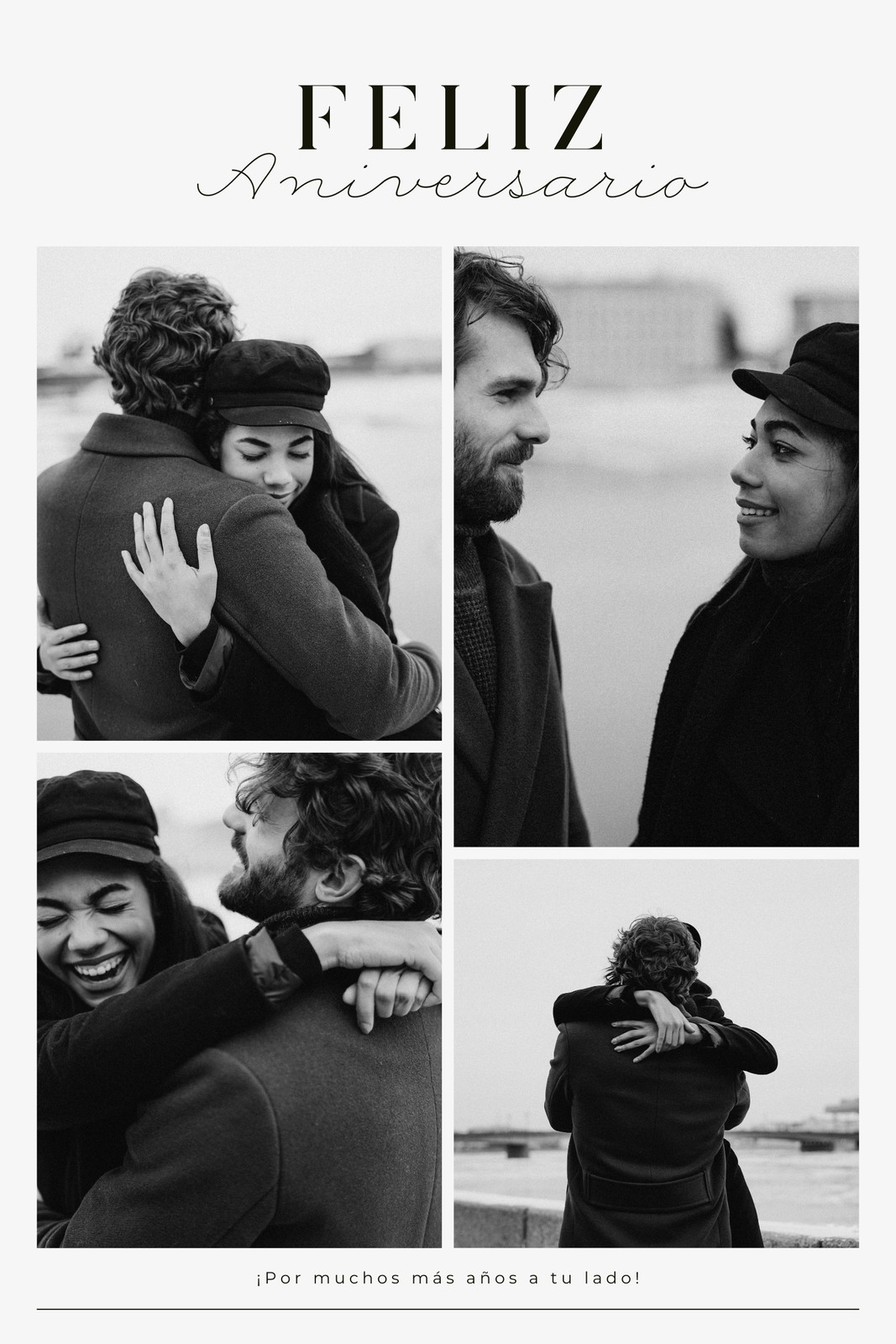 Collage de fotos Feliz Aniversario Pareja Fotográfico Sencillo Blanco y Negro