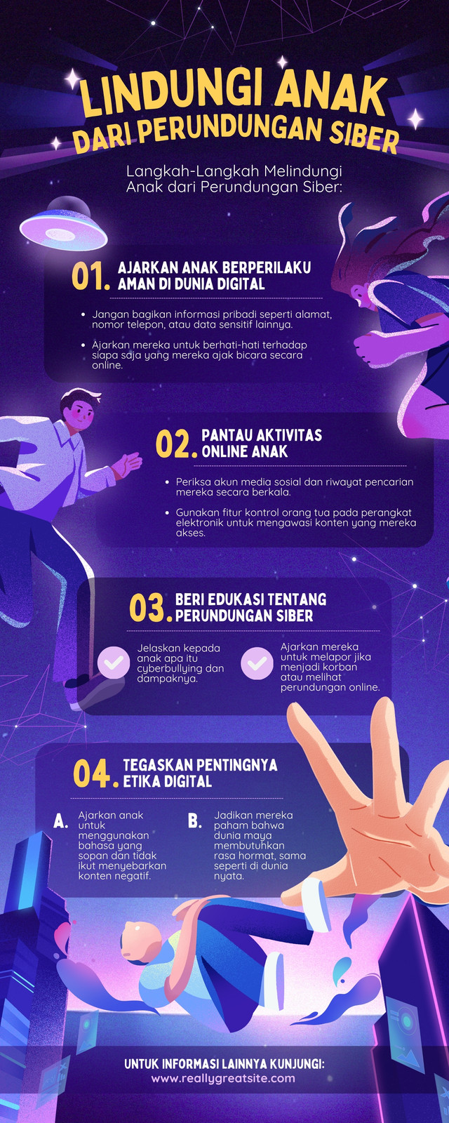 Ungu Ilustrasi Lindungi Anak Dari Perundungan Siber Infografik