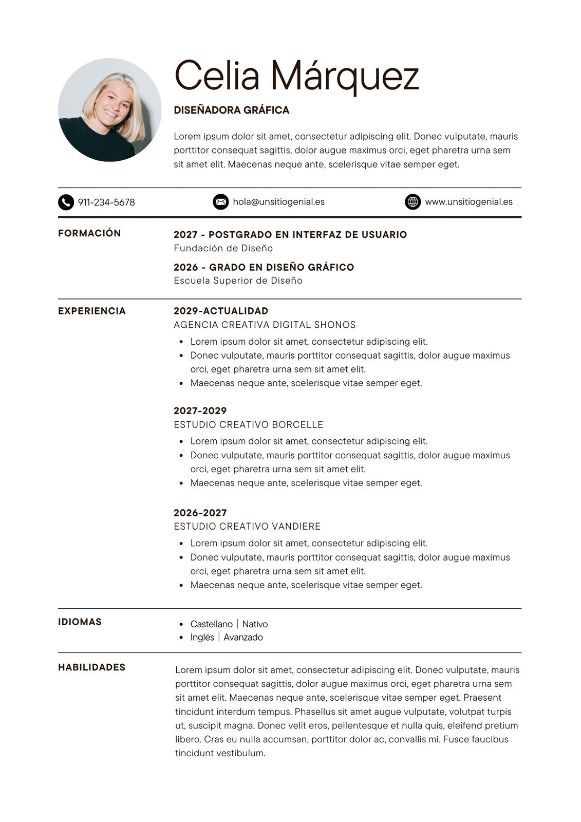 Currículum Vitae CV Minimalista Profesional Blanco y Negro