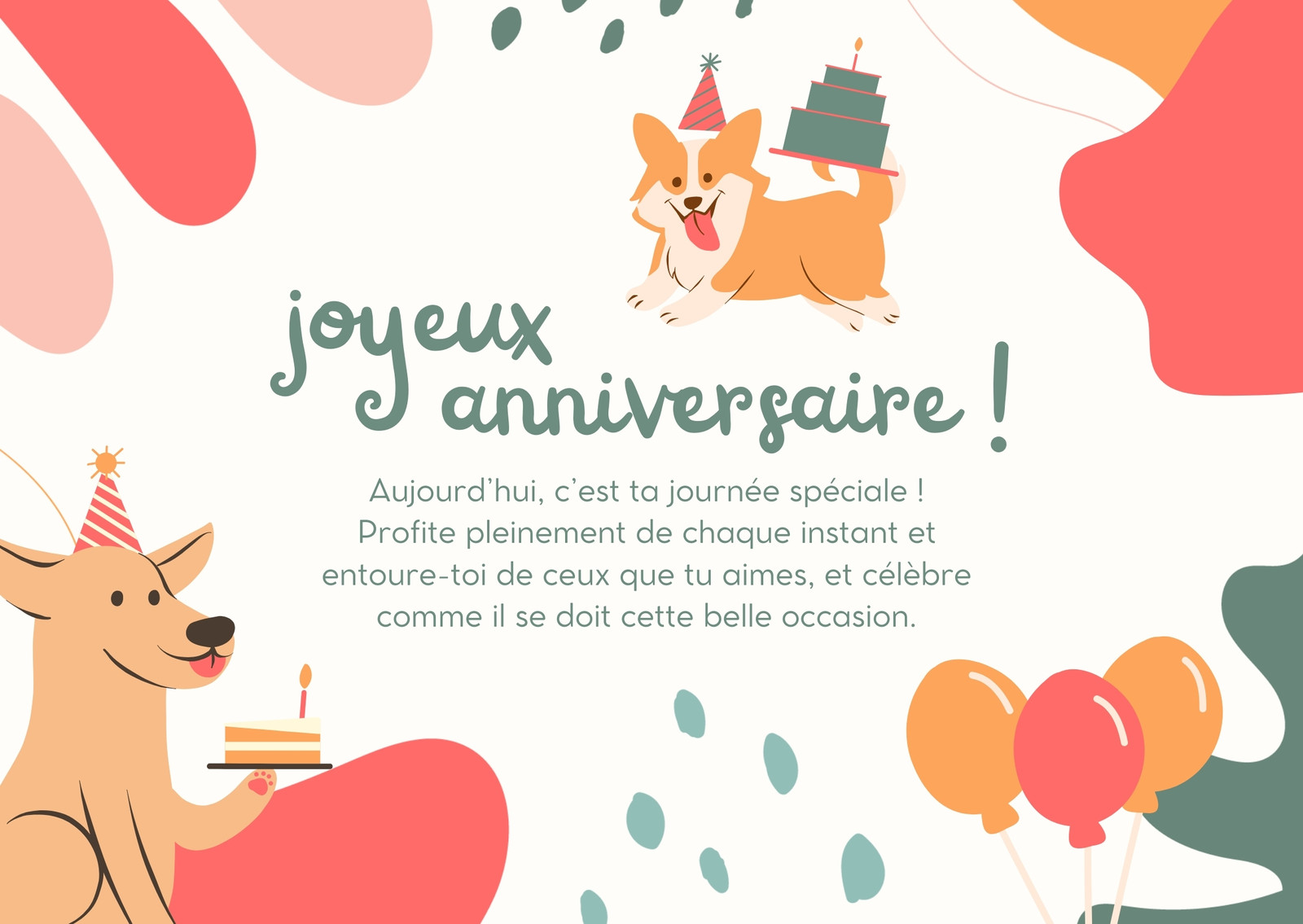 Carte Anniversaire Illustrations Chiens Coloré Rose Orange Vert Carte Anniversaire Illustrations Chiens Coloré Rose Orange Vert