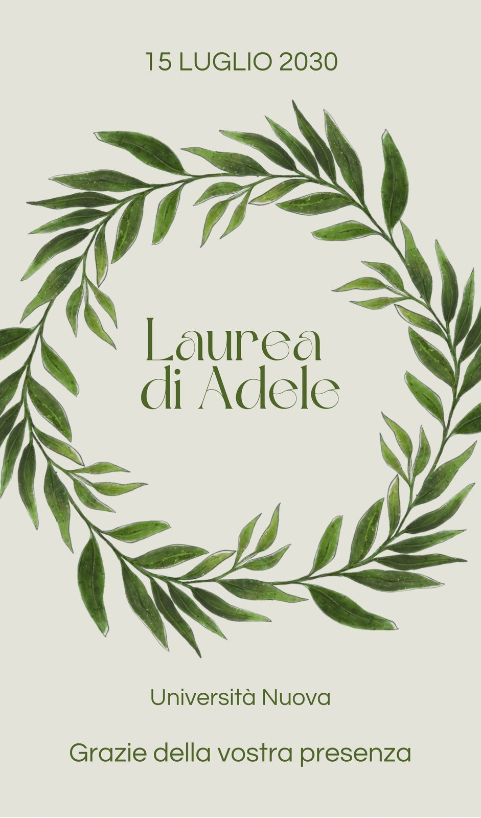 Bigliettini per Bomboniere Laurea in Stile Botanico in Verde Chiaro e Verde