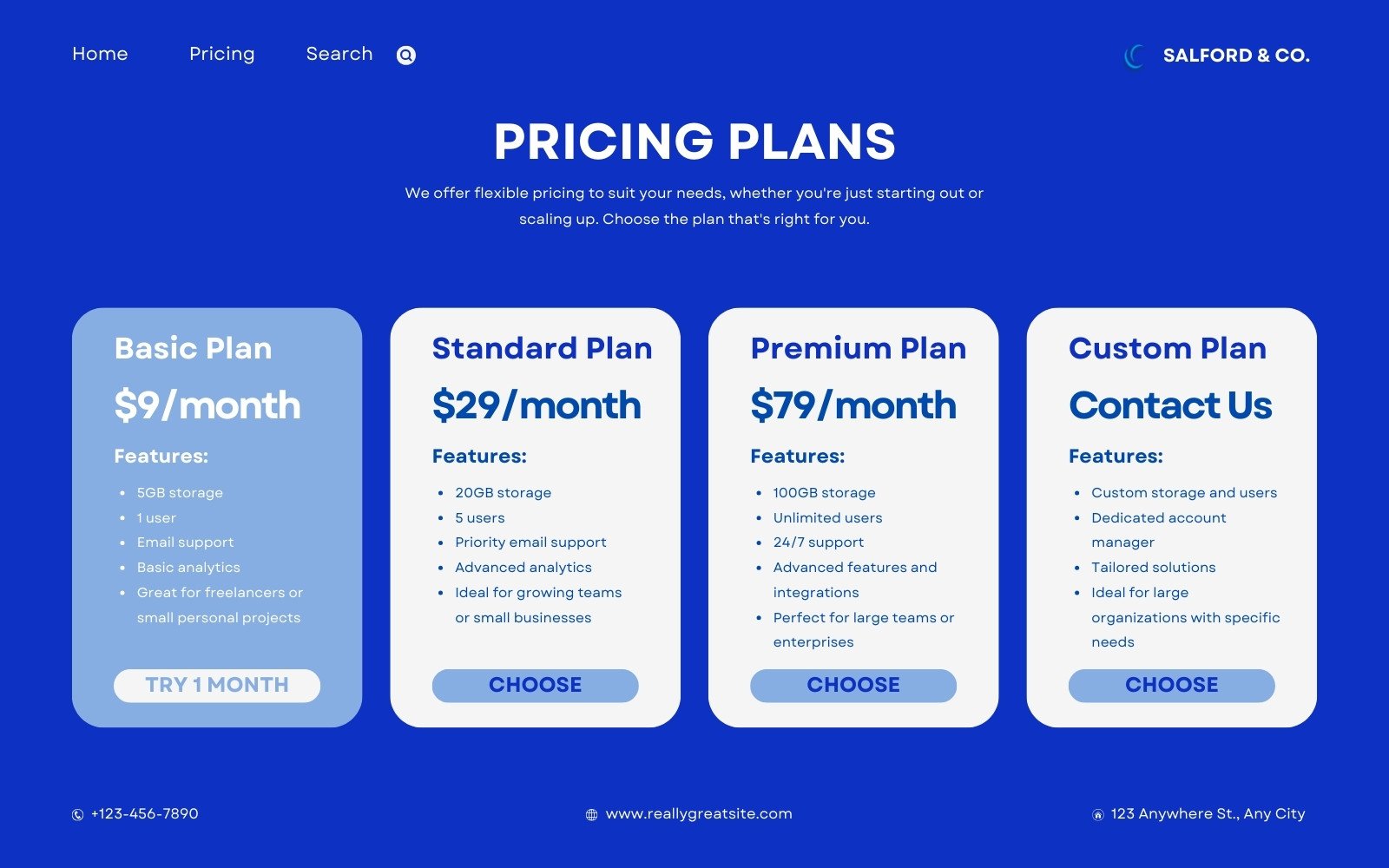 Blue Modern Pricing Plans Website Desktop Prototype