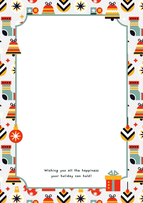 Colorful Cute Illustrated Greeting Christmas Page Border Canva template, red and white
