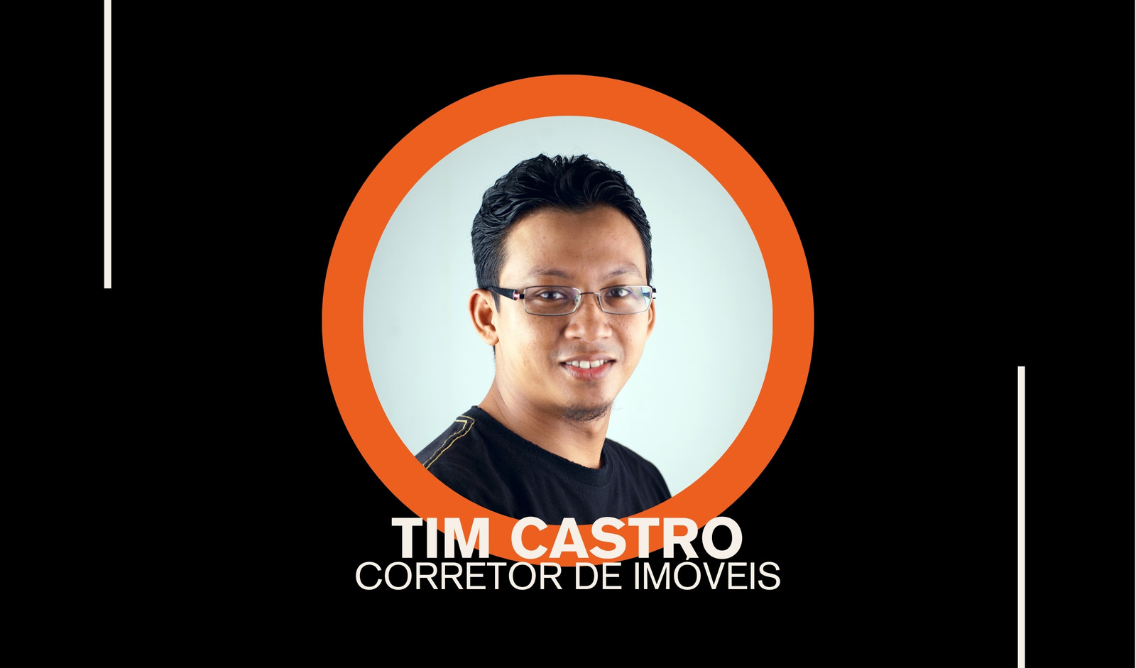 Cartão de visita corretor de imóveis minimalista preto e laranja