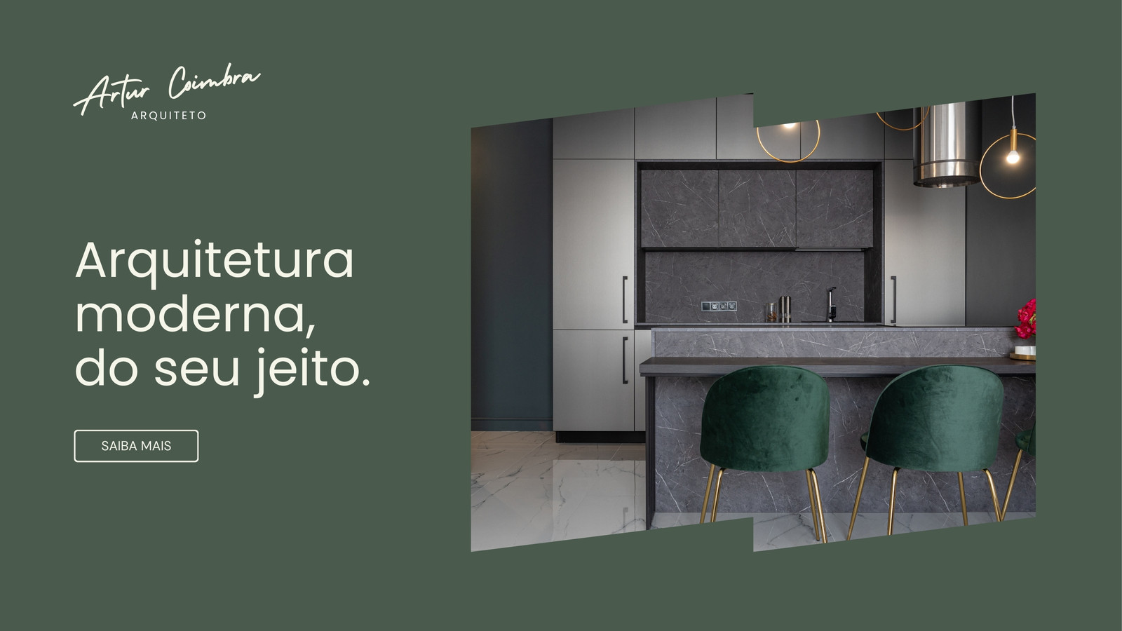 Site Verde e Bege de Arquiteto Estilo Moderno Minimalista