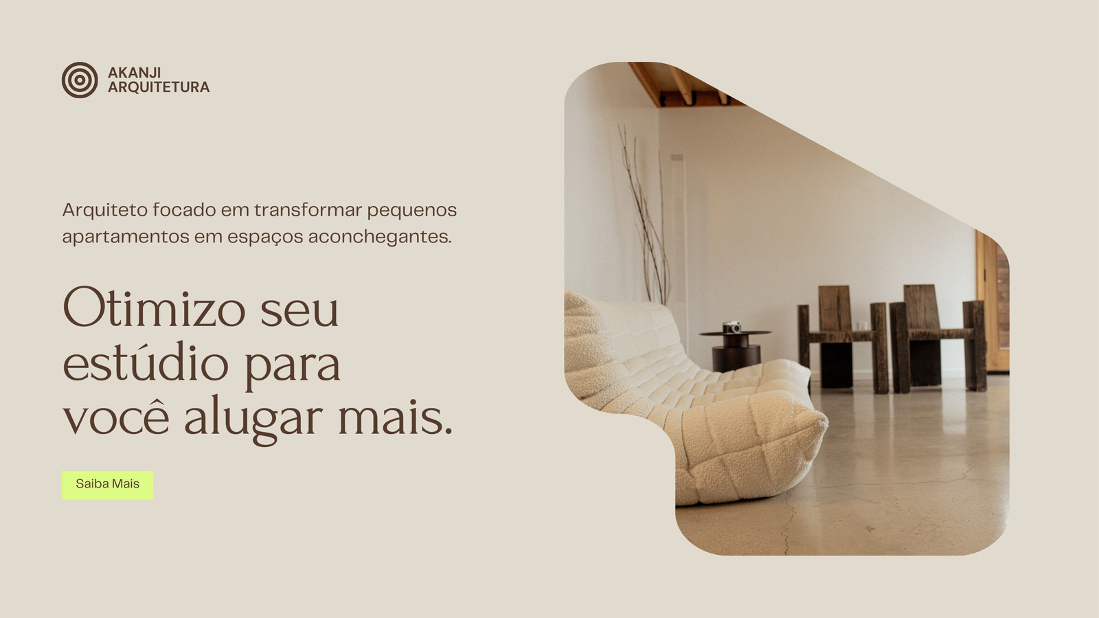 Site Bege Marrom e Verde Neon de Empresa de Arquitetura Estilo Moderno Minimalista