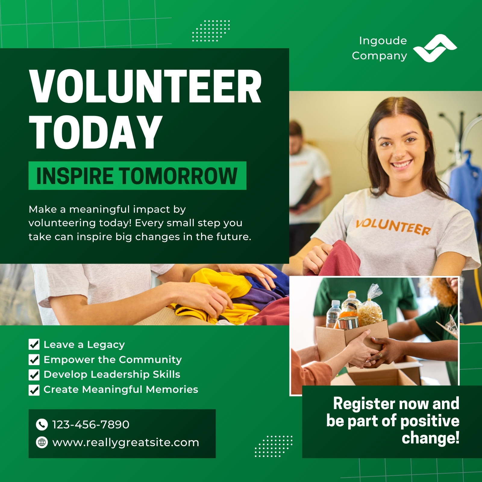 Green and White Modern Volunteer Needed Instagram Post