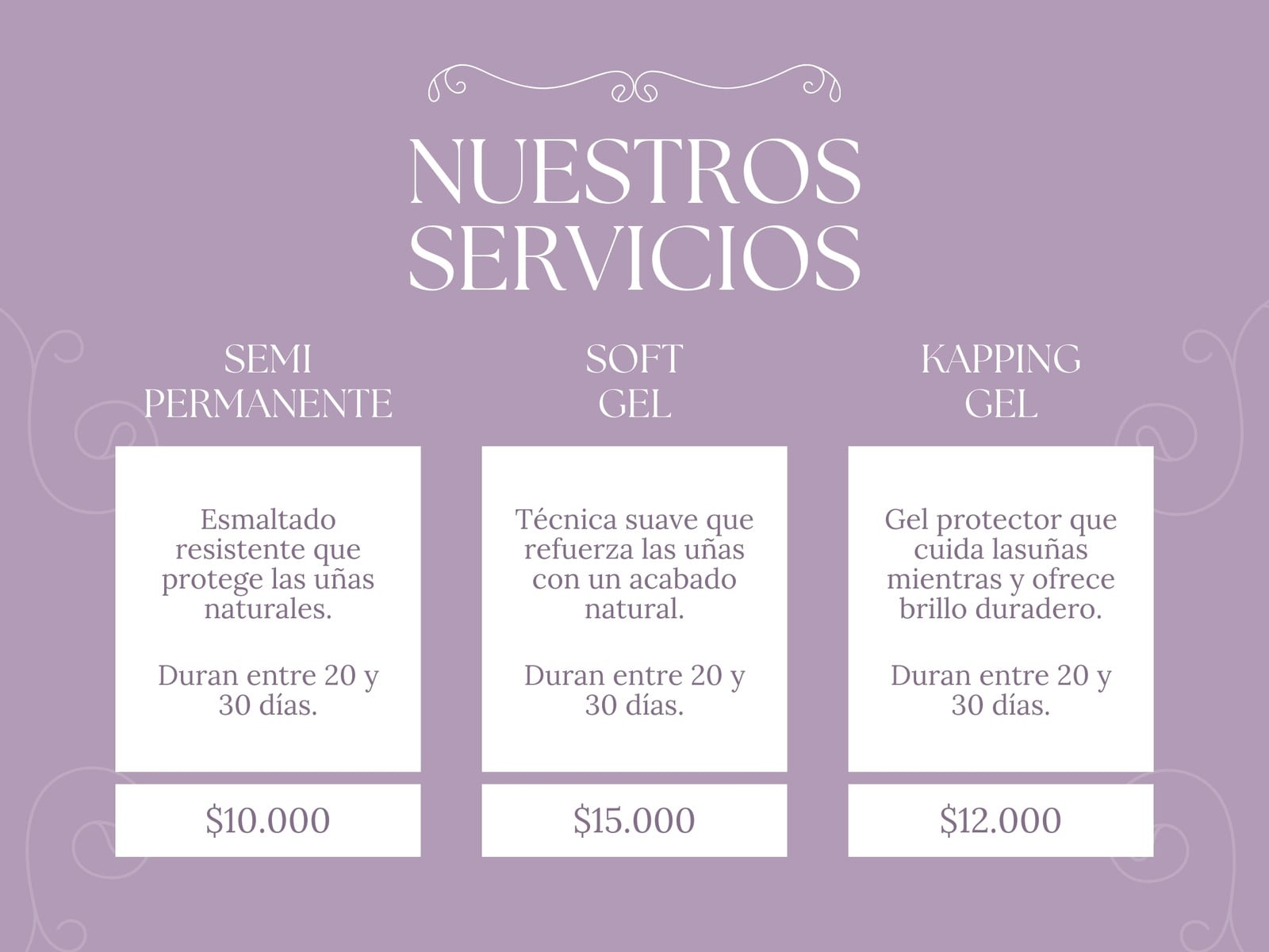 Gráfico Cuadro Comparativo Servicios Manicura Simple Lila