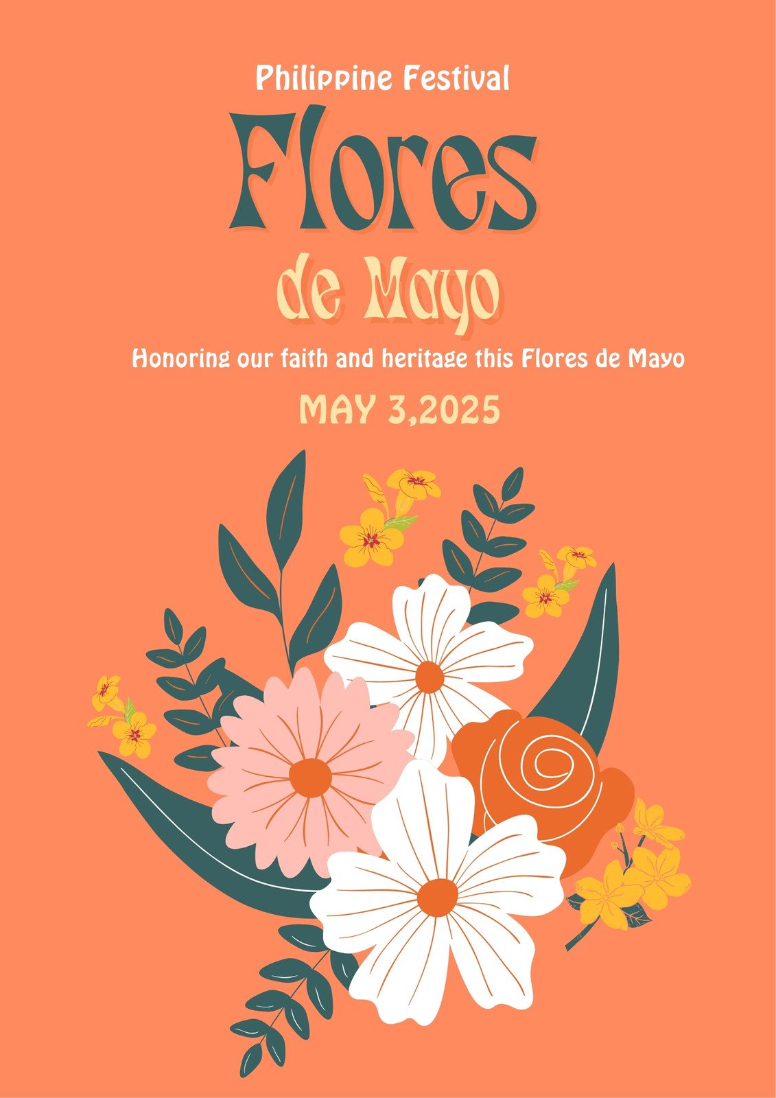 Orange Floral Photo Flores de Mayo Poster