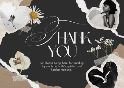 Free Black and White Elegant Scrapbook Photo Collage Personal Thank You Card Canva template