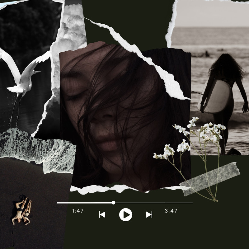 Free Black White Elegant Dreamy Scrapbook Photo Collage Music Instagram Post Canva template