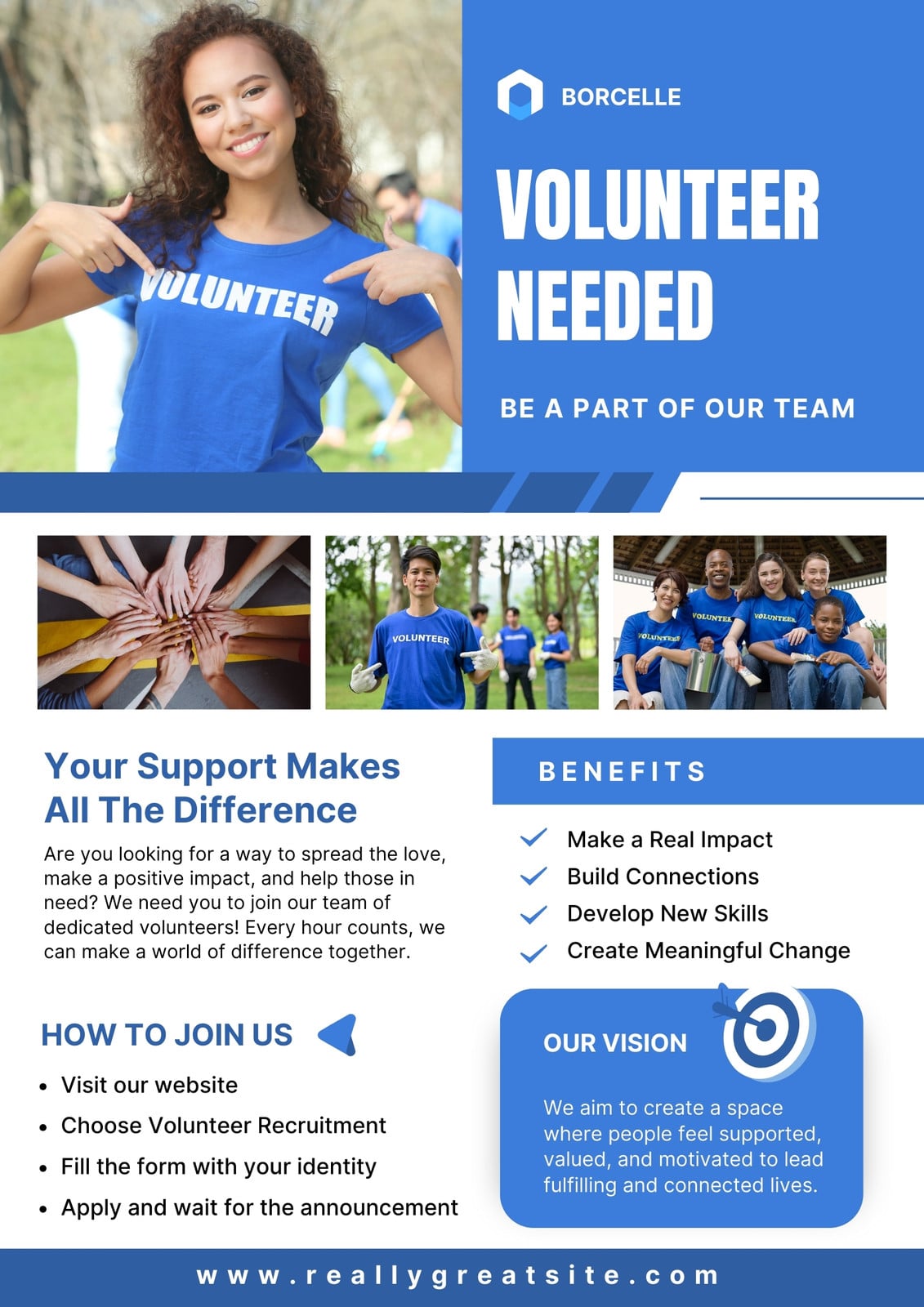 Blue and White Modern Volunteer Needed Flyer