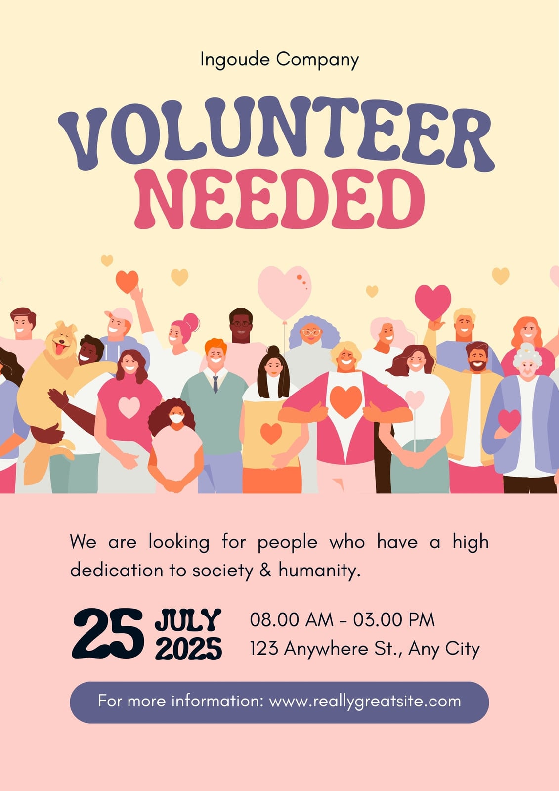 Beige and Blue Illustrative Volunteer Needed Poster