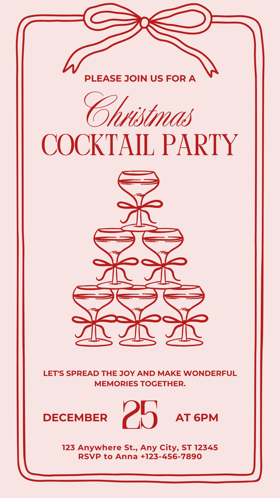 Pink Red Cute Christmas Cocktail Party Invitation Instagram Story