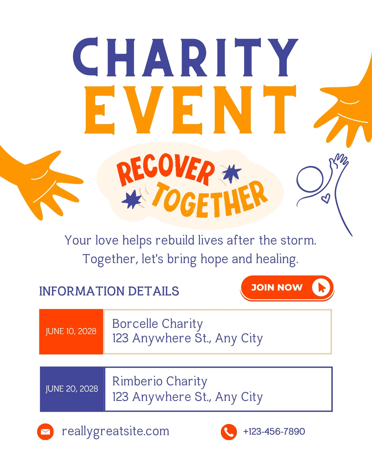 Blue and Orange Simple Charity Event Poster