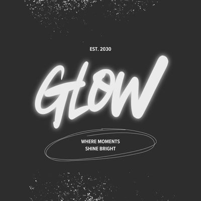 Retro Trendy Glow Typography Logo Canva template, black and white