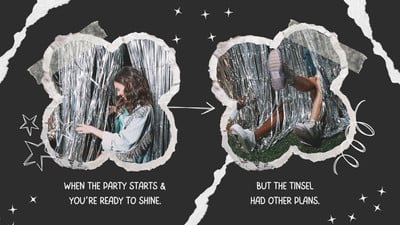 Free Black and White Funny Retro Scrapbook Photo Collage Birthday Meme Canva template