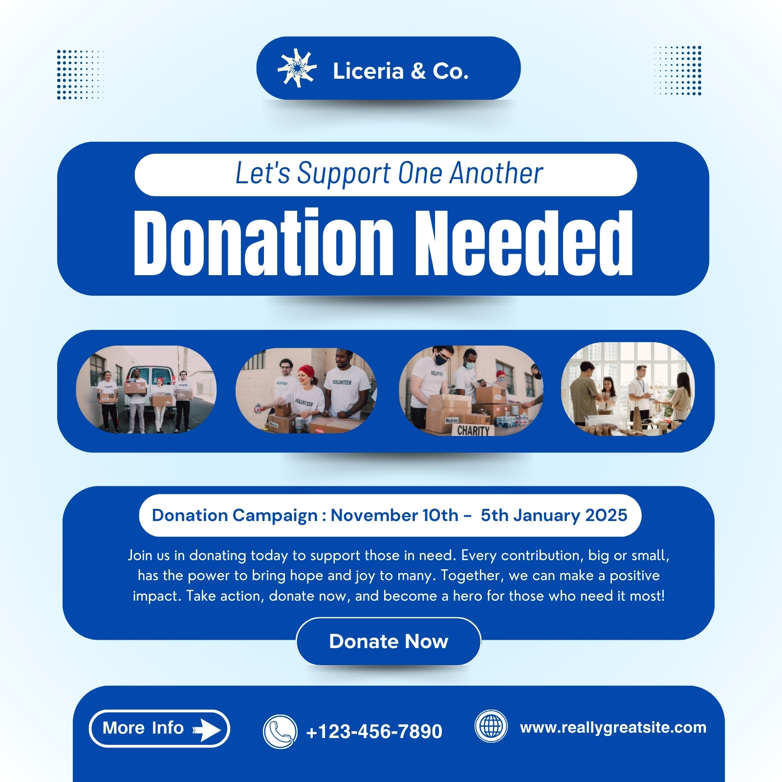 Blue and White Modern Donation Event Instagram Post