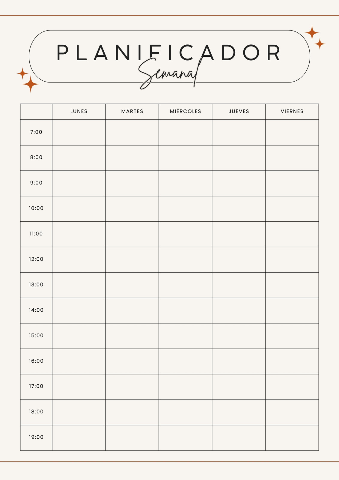 Agenda Planificador Semanal Aesthetic Sencillo Beige y Naranja