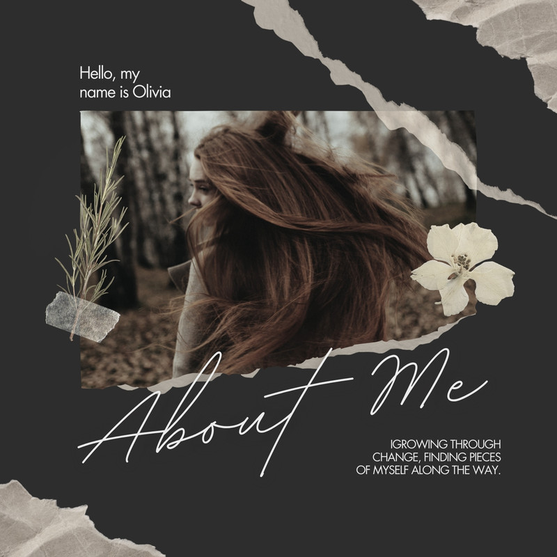 Free Beige Black Trending Retro Scrapbook About Me Photo Instagram Post Canva template