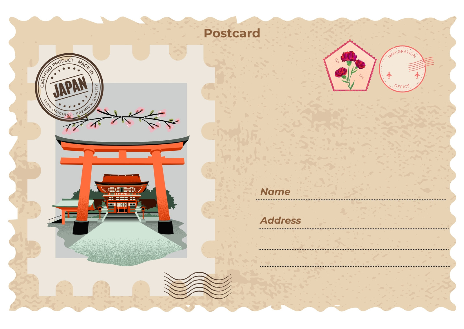 Beige and Orange Vintage Travel Postcard