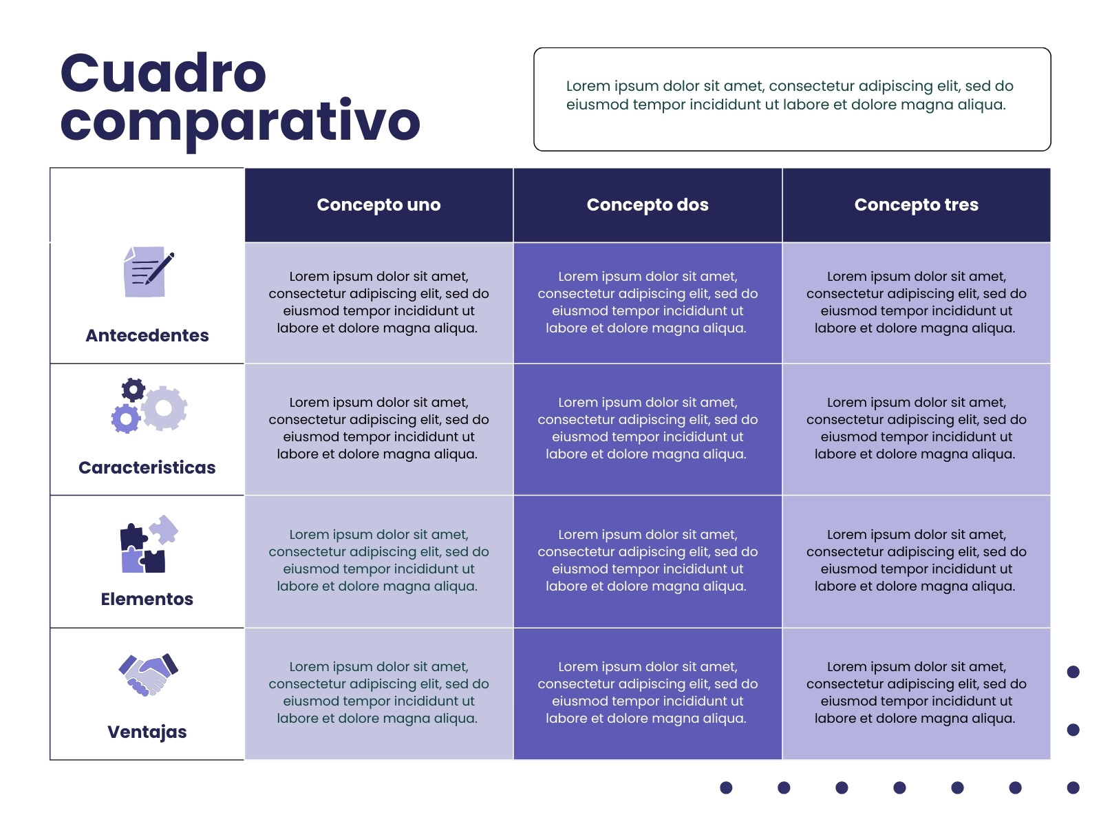 Gráfico cuadro comparativo empresarial moderno violeta