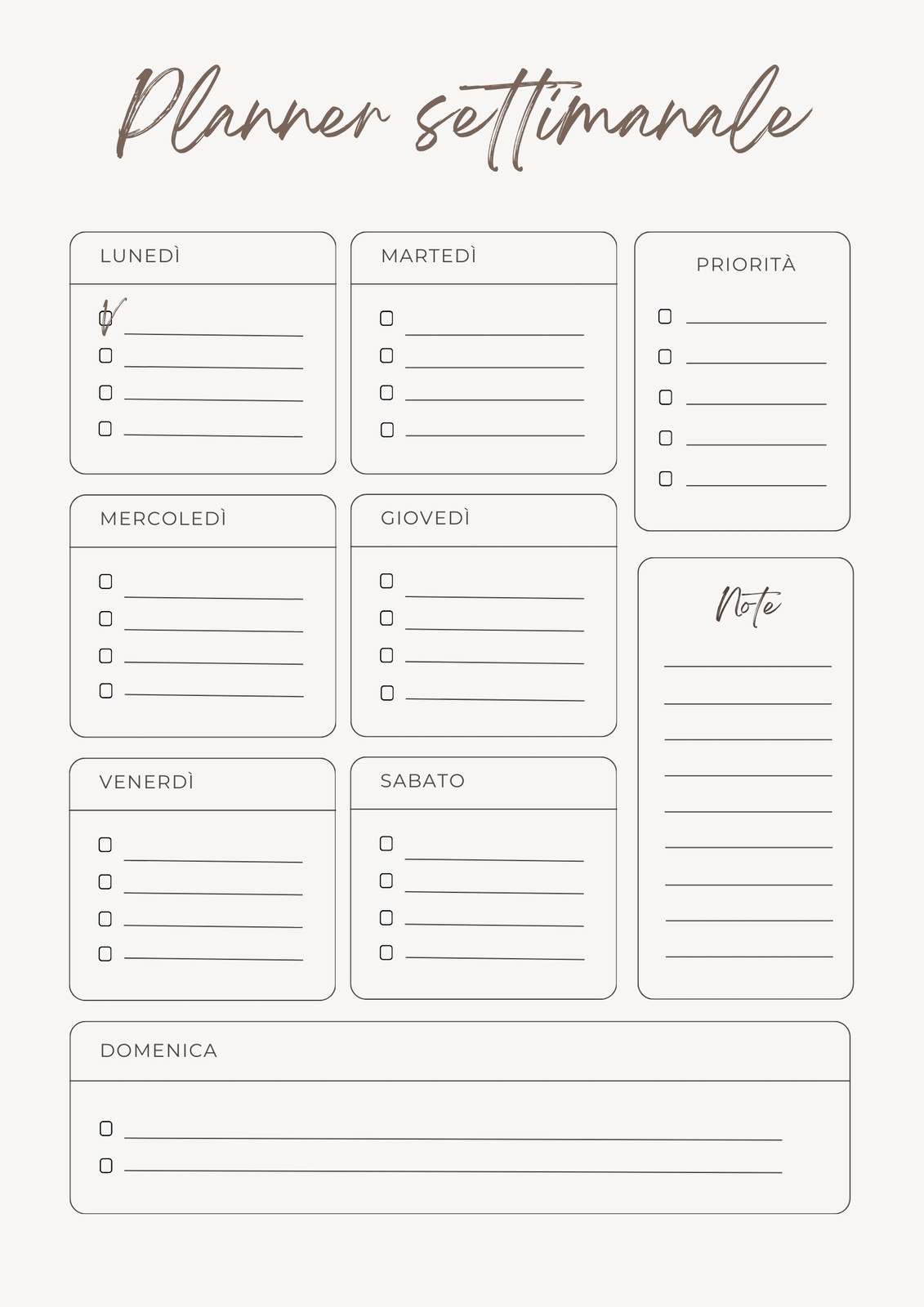 Planner Settimanale Minimal Chiaro Marrone