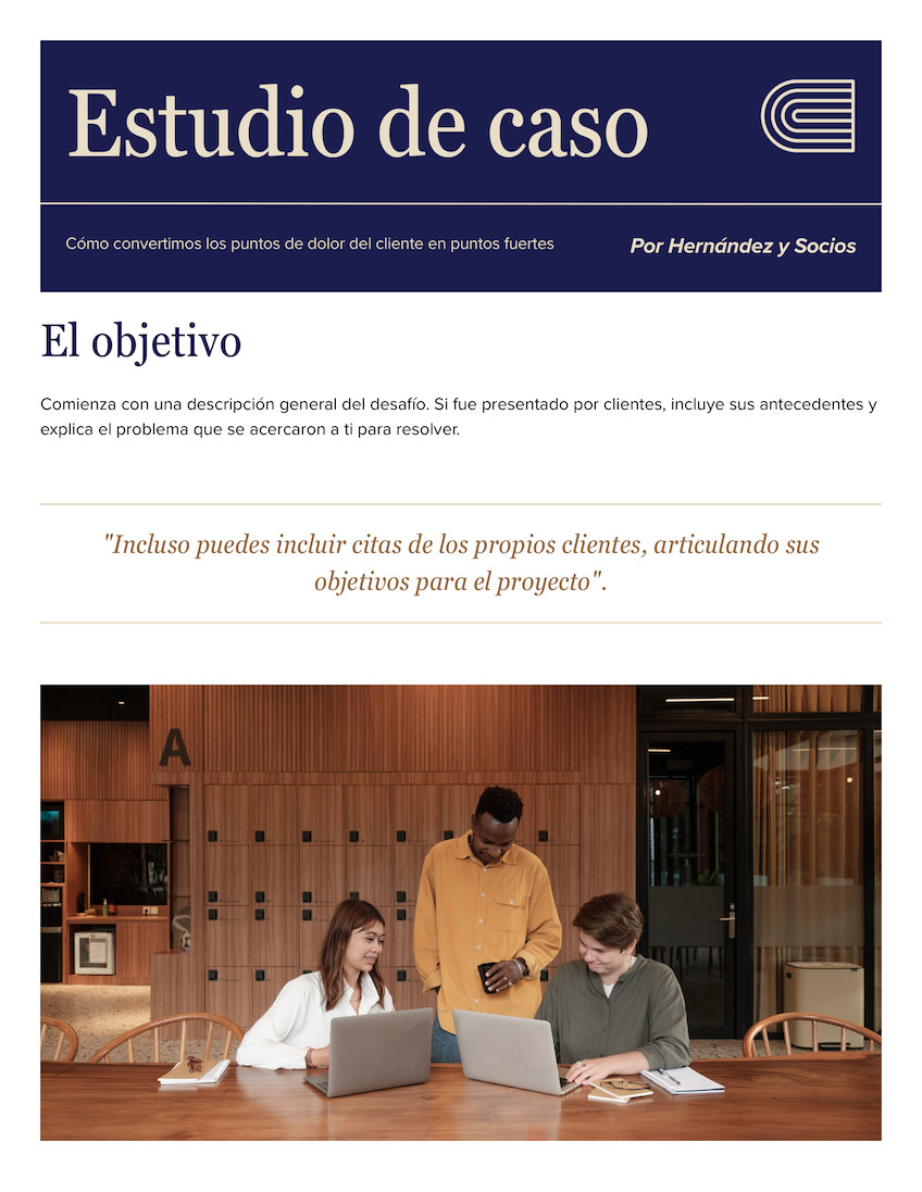 Doc profesional de estudio de caso en estilo corporativo tradicional azul marrón claro