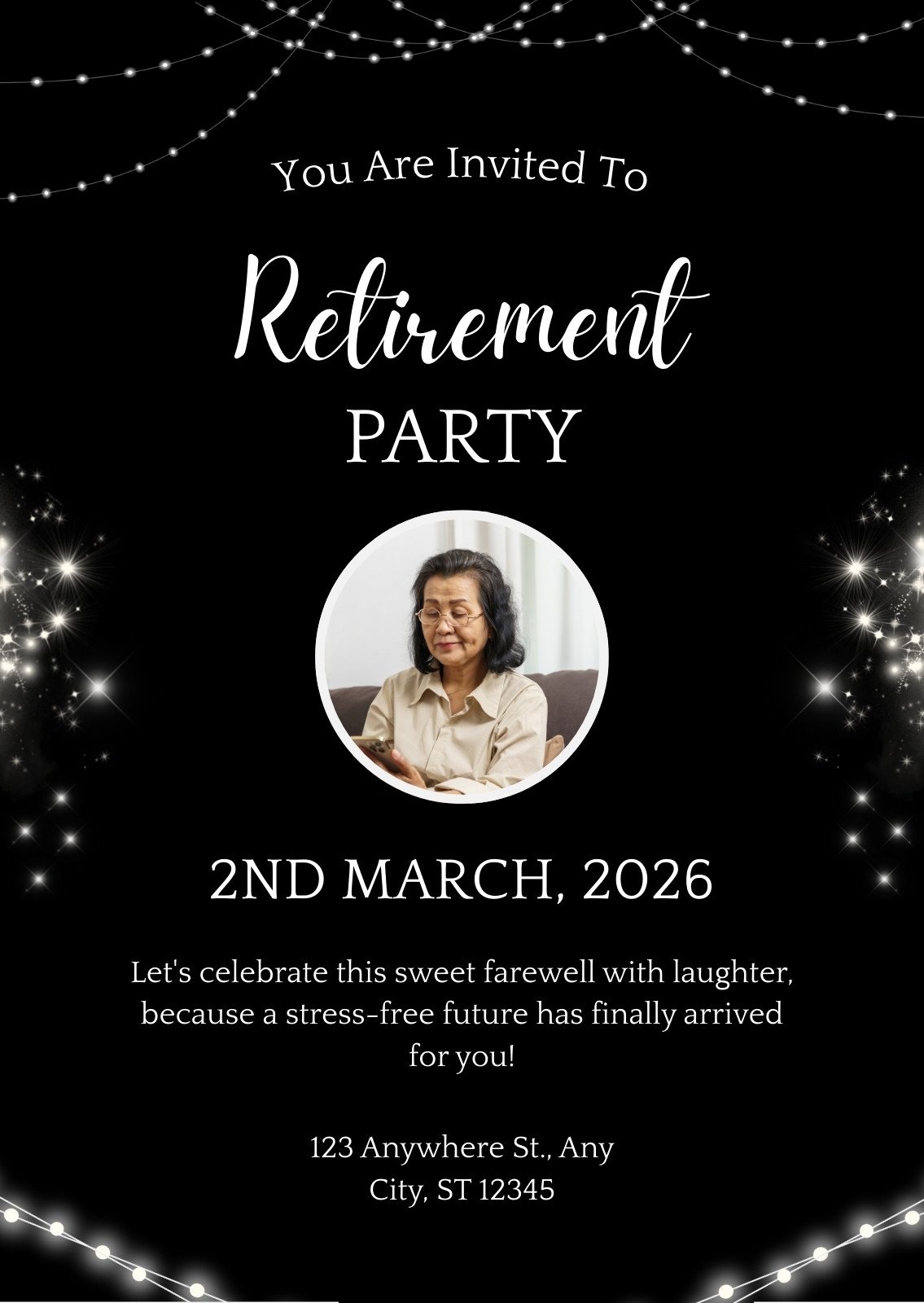 White Black and Gold Elegant Retirement Party Invitation