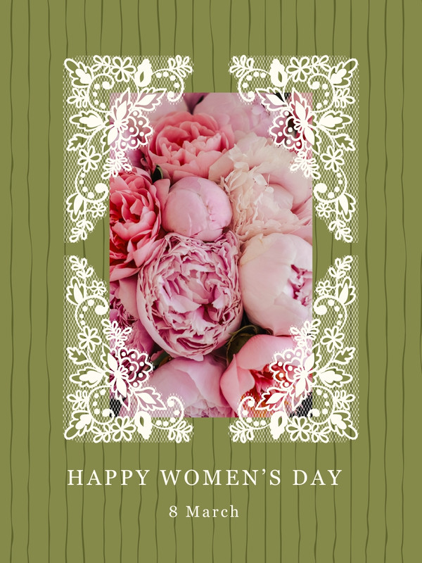 Floral Elegant Lace Photo Women's Day Instagram Post Canva template, green and white
