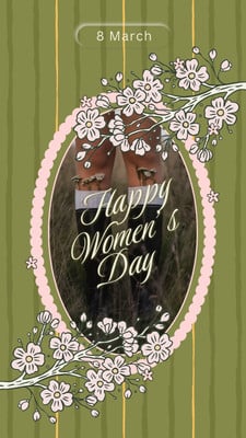 Illustrated Floral Photo Happy Women's Day Instagram Story Canva template, green and pink