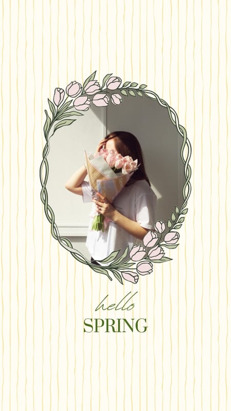 Illustrated Photo Frame Spring Phone Wallpaper Canva template, yellow, green and cream