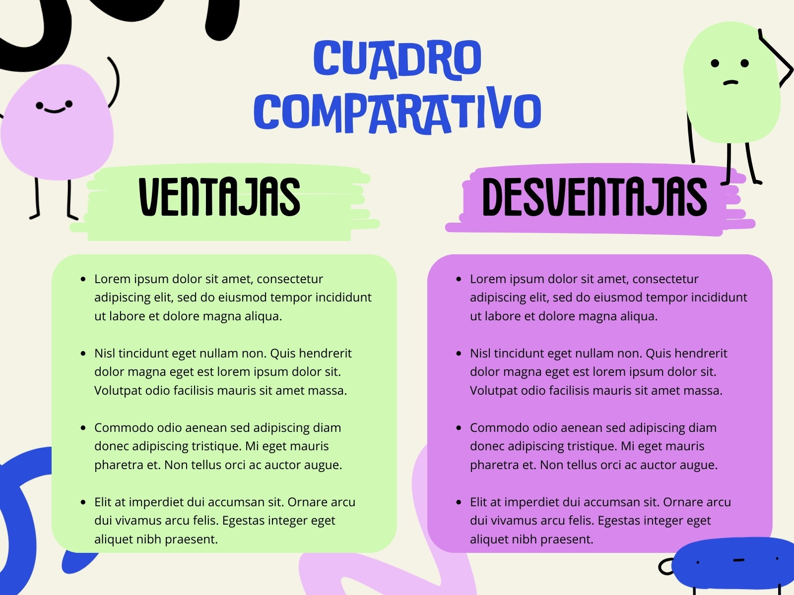 Gráfica Cuadro Comparativo Moderno Ilustrado Lila Morado Verde