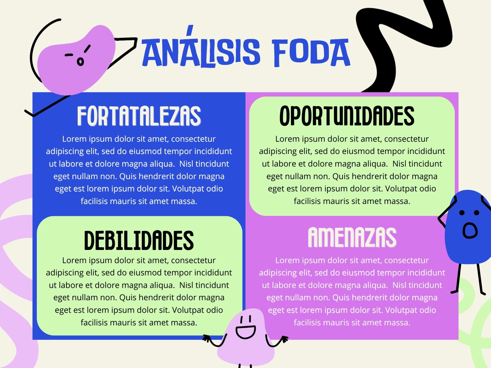 Gráfica Análisis Foda Ilustrado Lila Verde Azul
