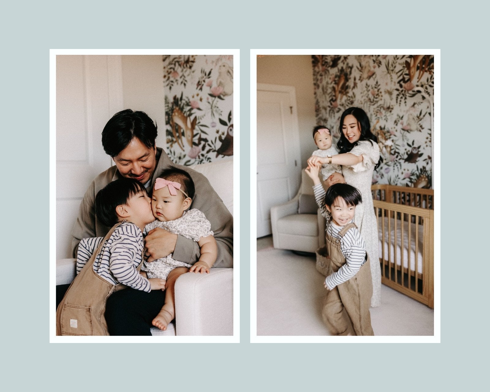 คอลลาจภาพถ่ายครอบครัว เส้นกริด สะอาด สีฟ้าอ่อน สีขาว