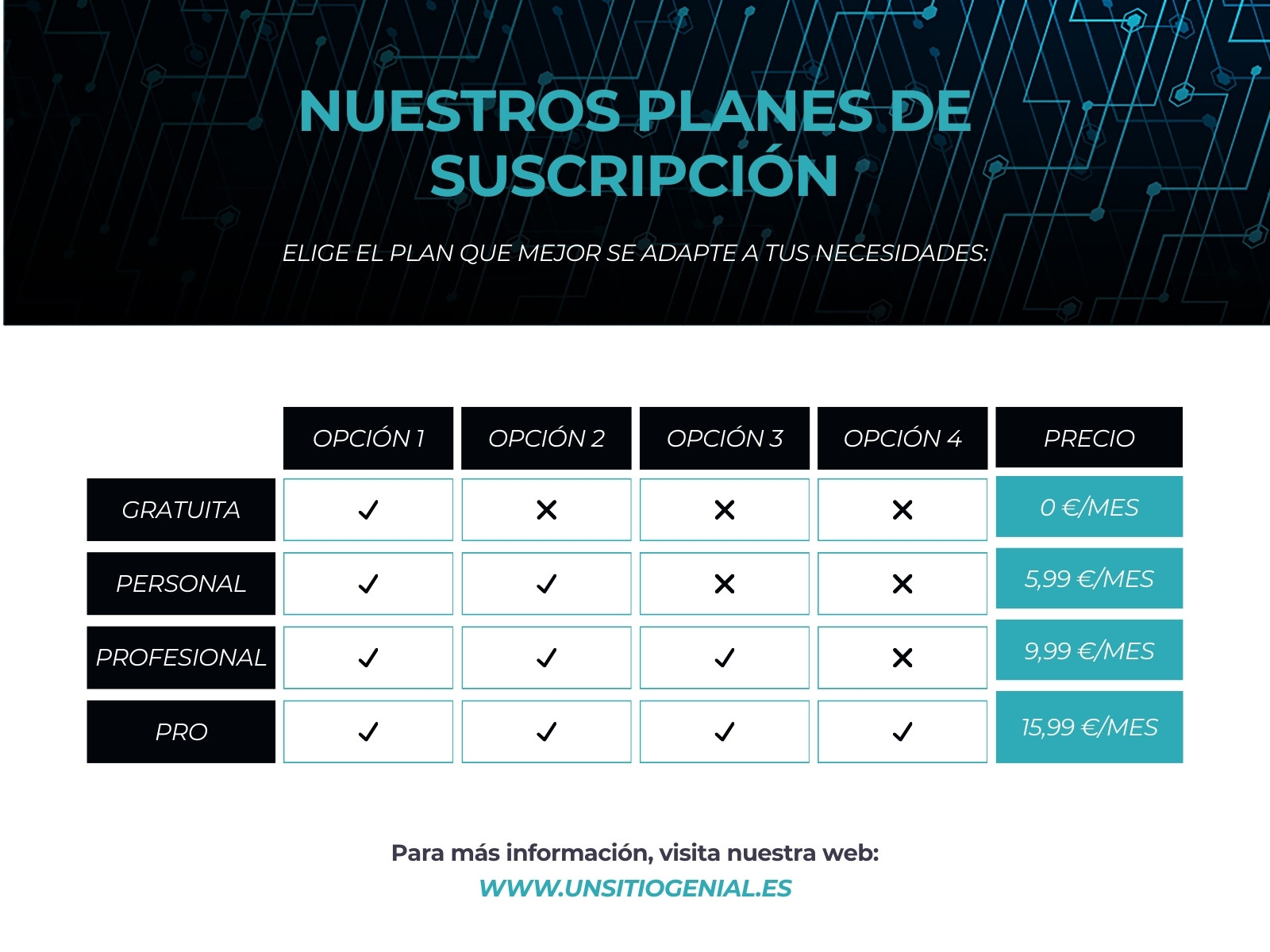 Gráfico Planes Suscripción Corporativo Profesional Azul Negro