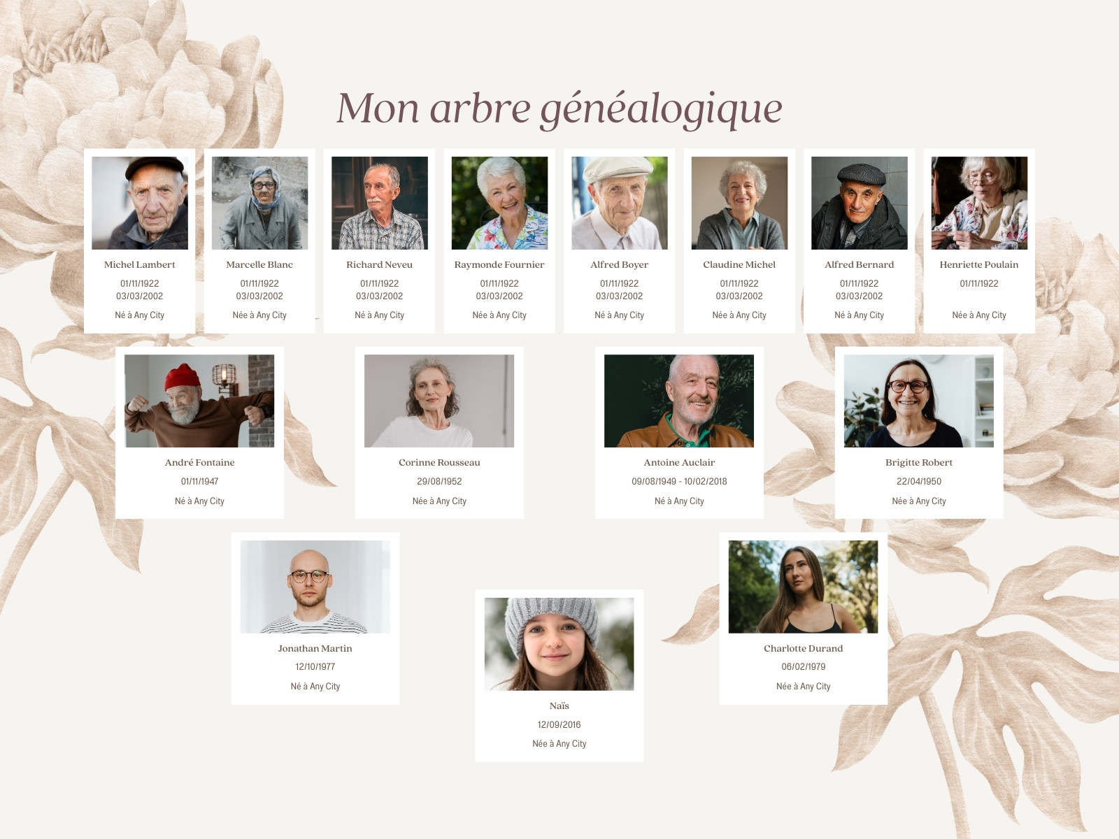 Graphique Arbre généalogique Traditionnel floral Beige