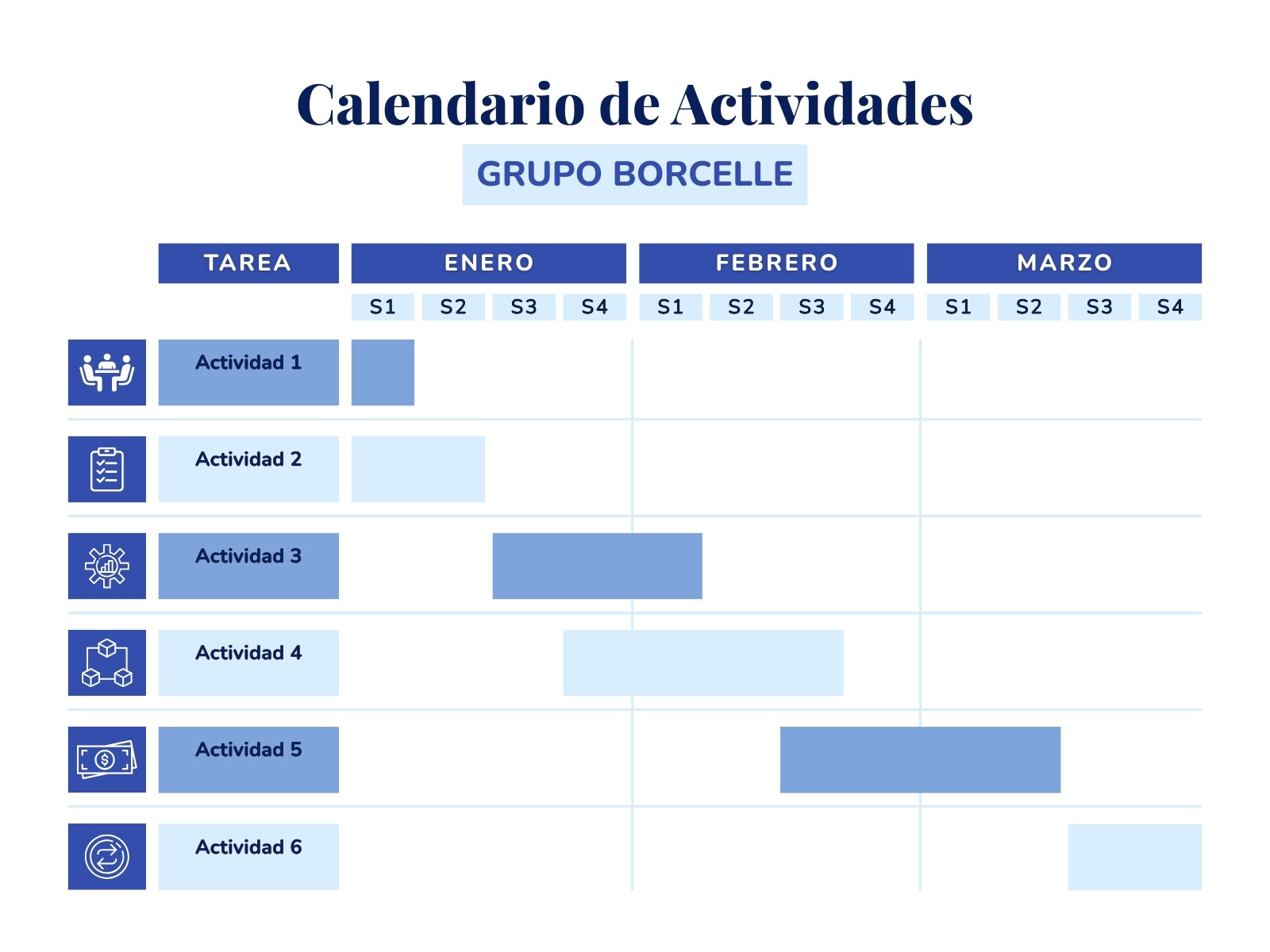Gráfica de Gantt Calendario de Actividades Corporativo Azul