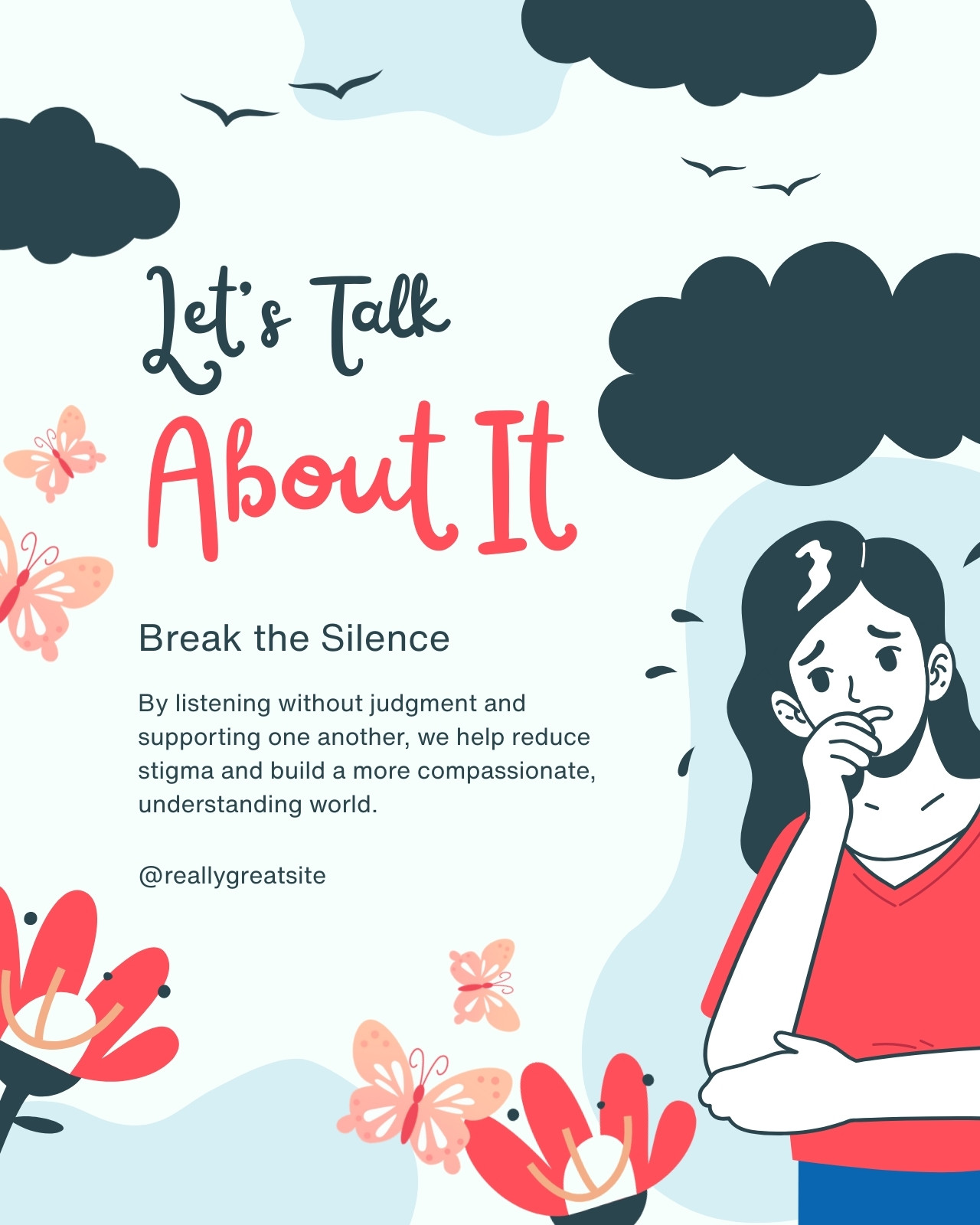 Green Orange Illustrated Mental Health Awareness Instagram Post