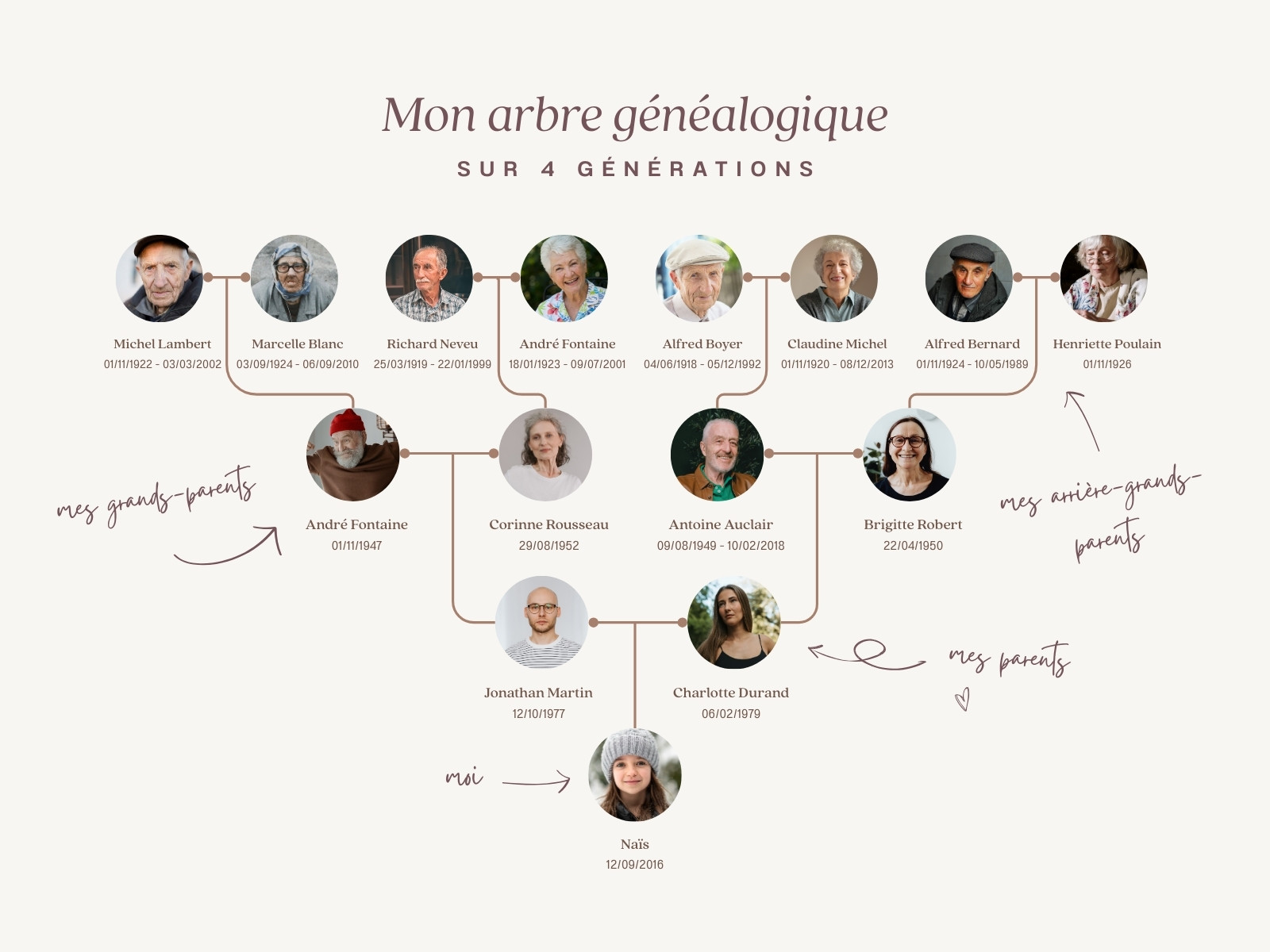Graphique Arbre généalogique Minimaliste Beige