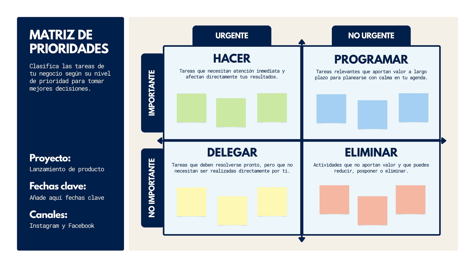 Matriz de Prioridades Moderna Azul y Beige Pizarrón Virtual