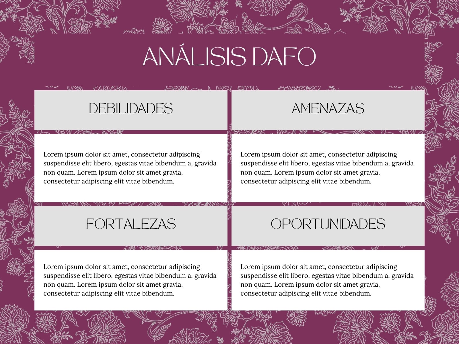 Gráfico Tabla Análisis DAFO Floral Elegante Morado