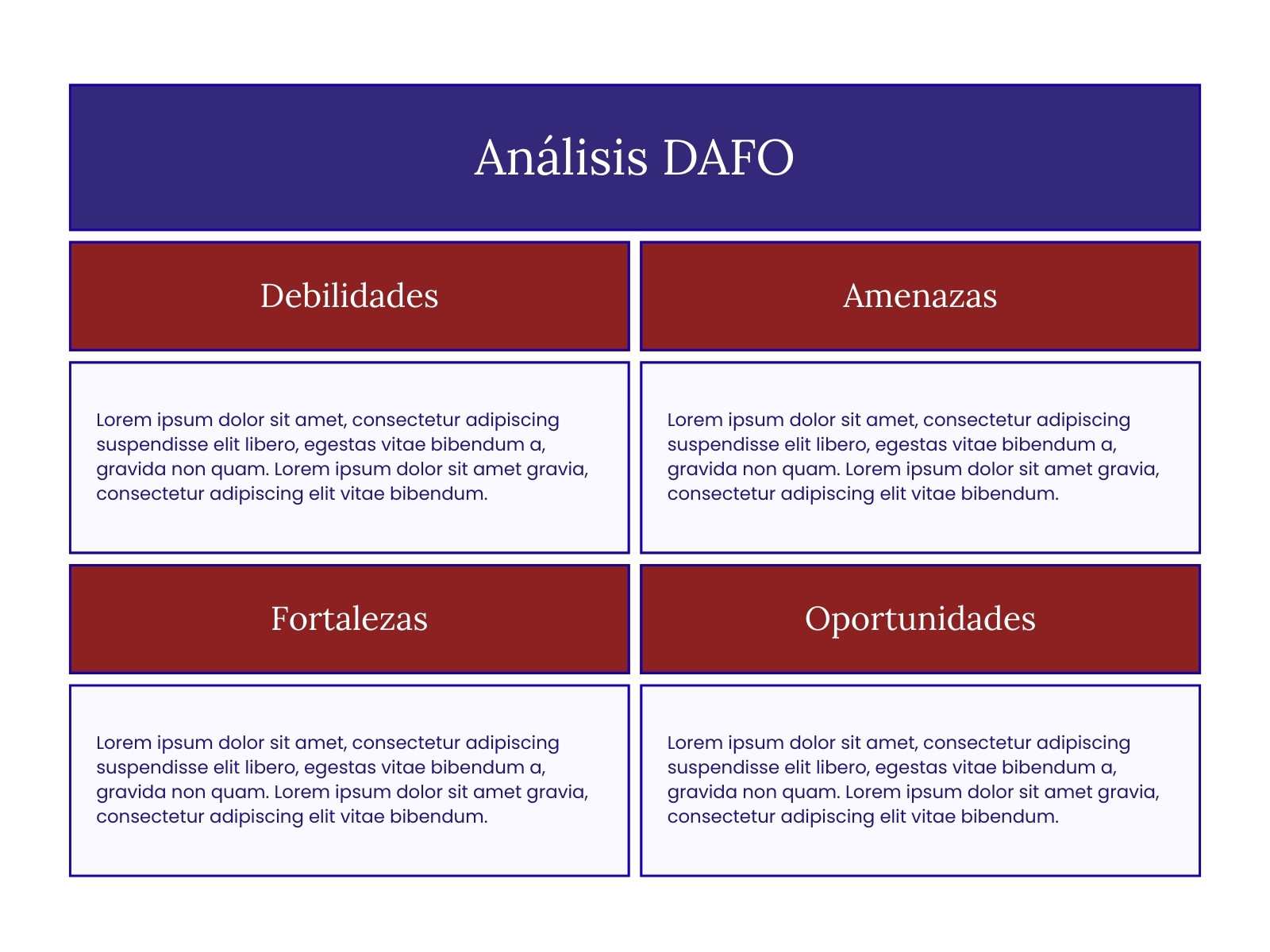 Gráfico Tabla Análisis DAFO Serio Clásico Azul Granate 